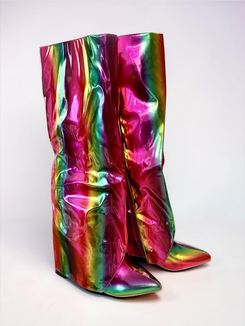 Rainbow Metallic Knee High Wedge Boots Multicolor Brand New in Box